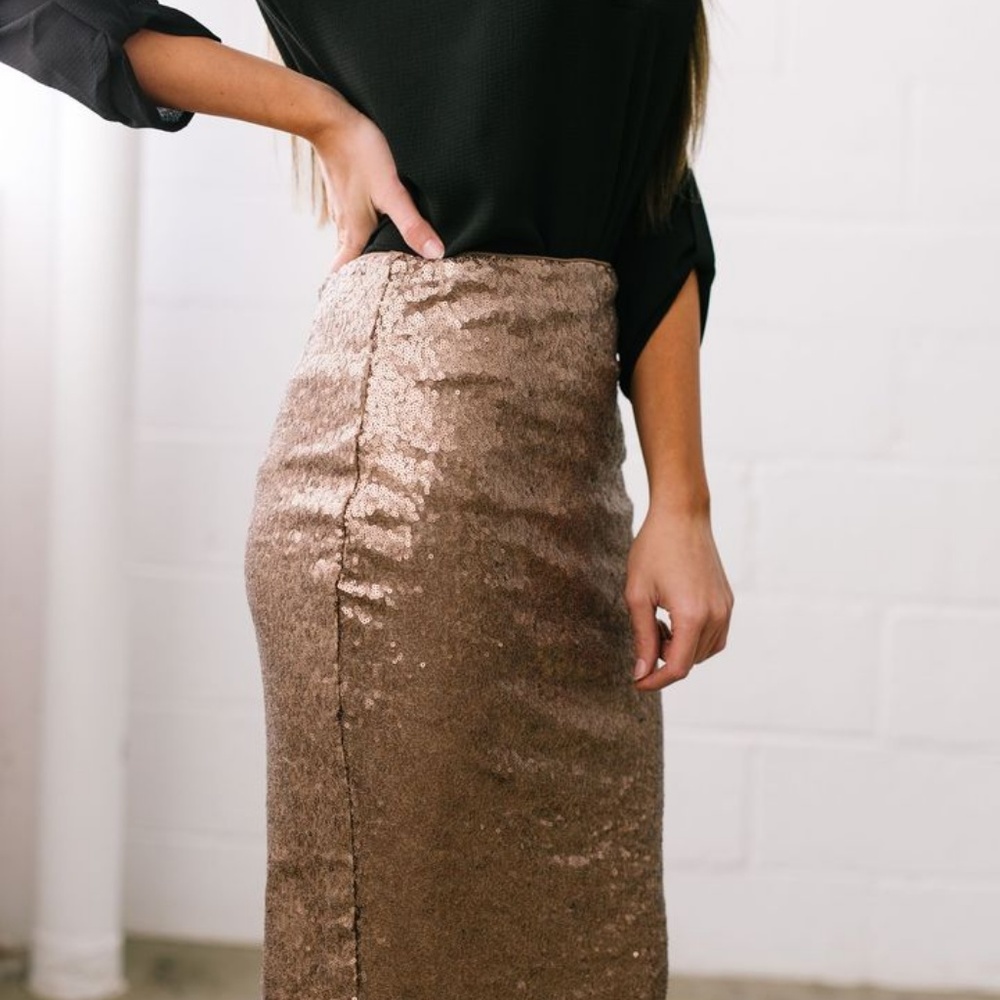 Born To Shine Sequined Pencil Skirt in Bronze - Picture 2 of 3